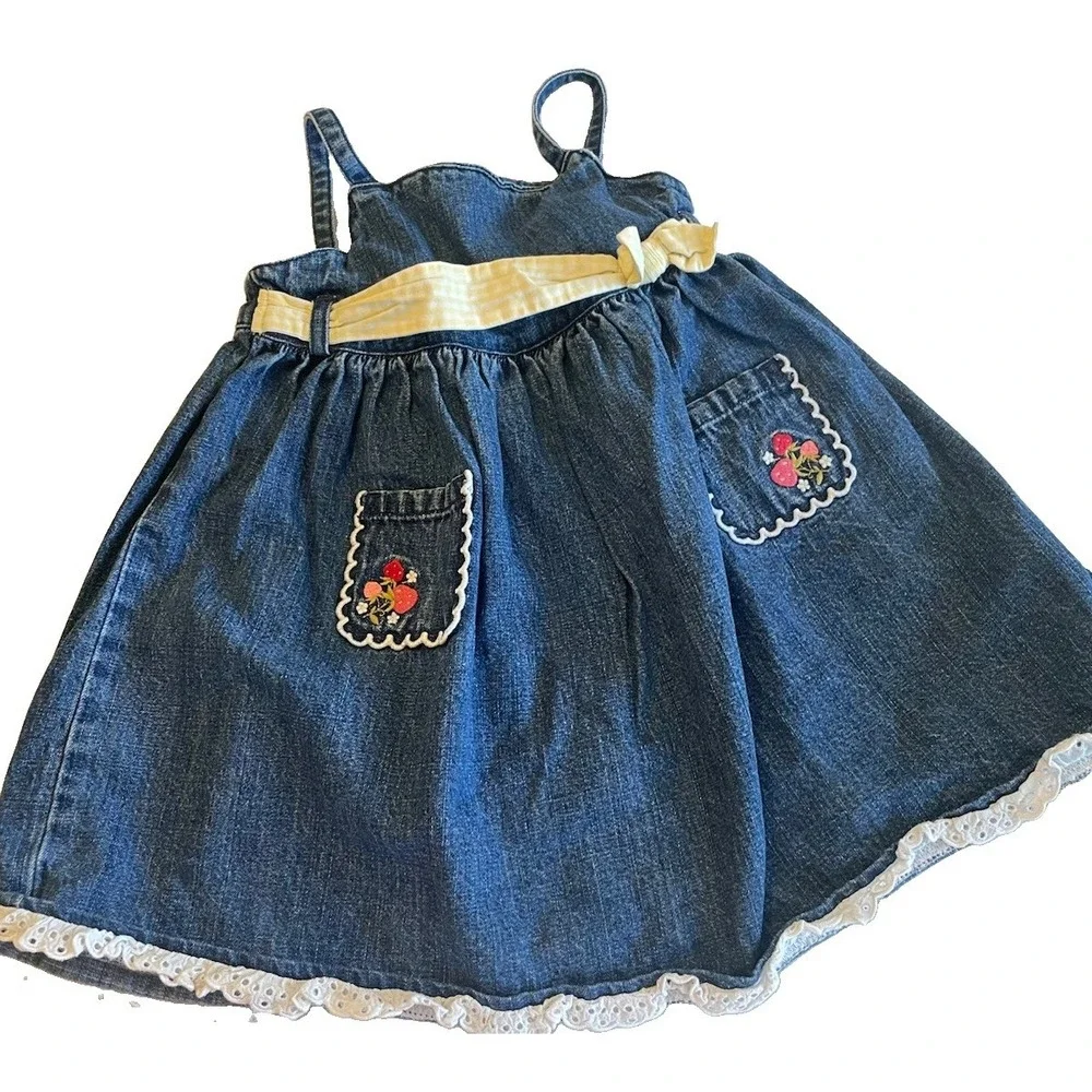 Vintage Gymboree Strawberry Patch Denim Jumper Dress 2T 2004 Embroidered